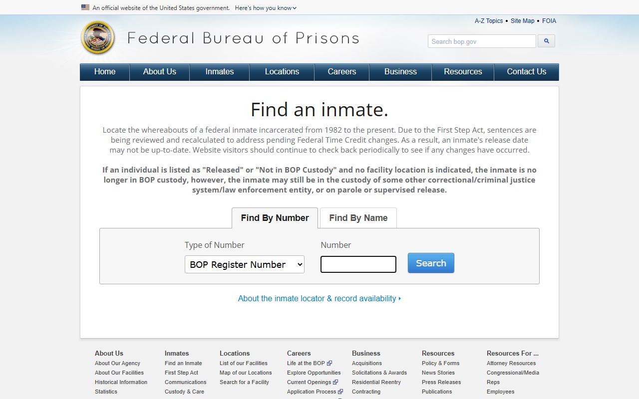 Buncombe County federal BOP Inmate Locator search page for released inmates