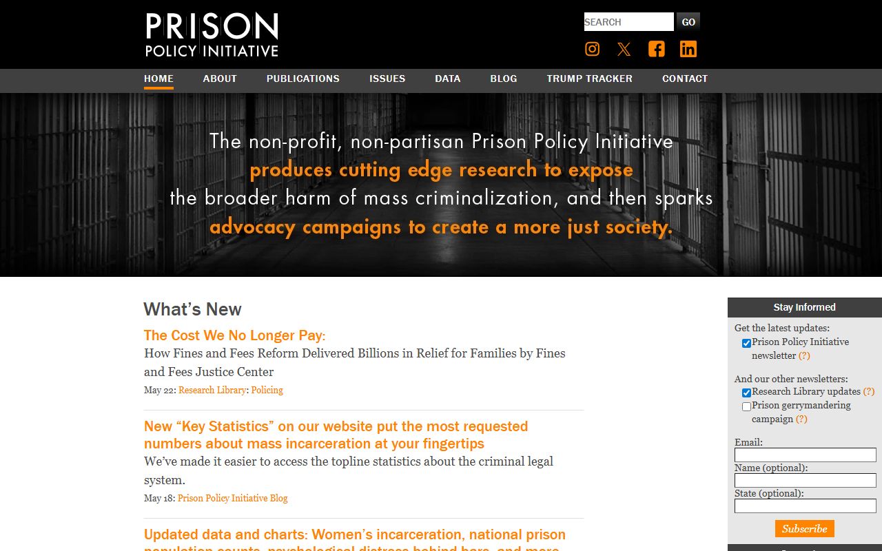 Prison Policy Initiative research page providing national context for Buncombe County jail population demographics