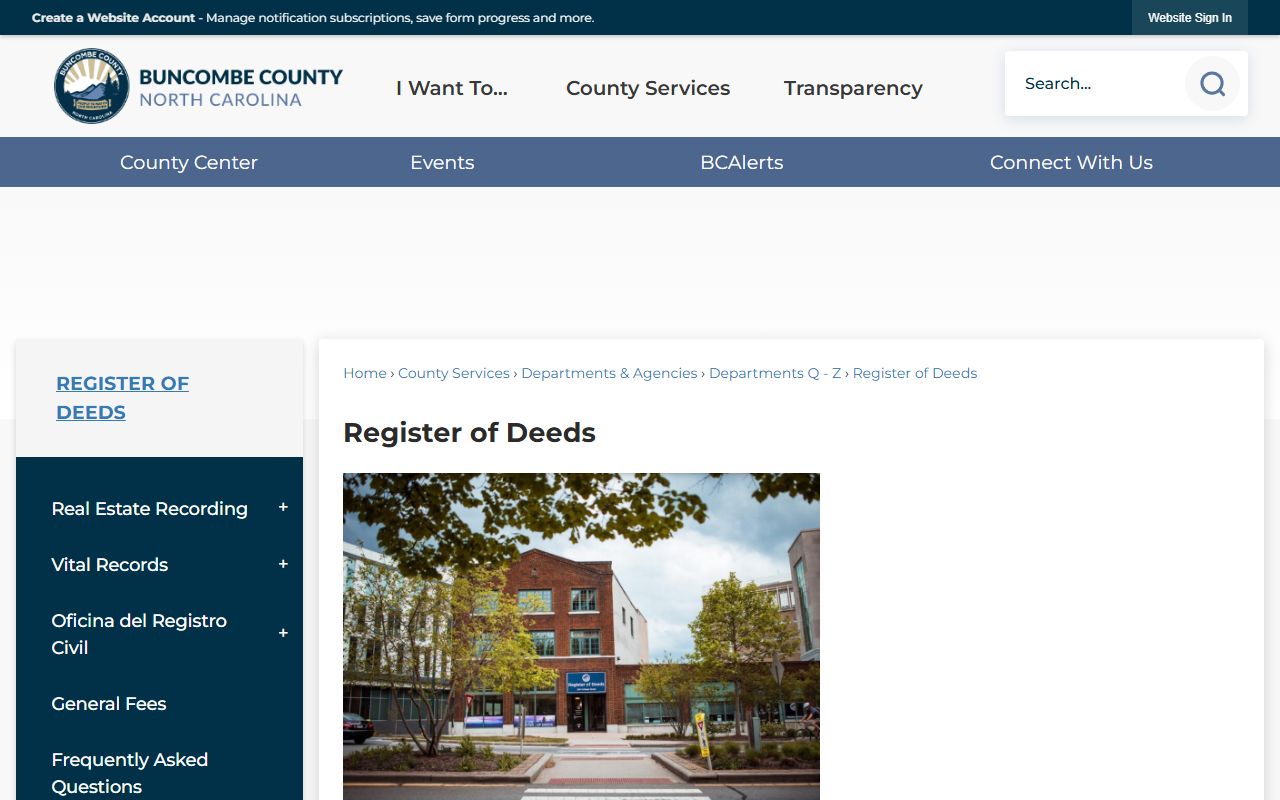 Buncombe County Register of Deeds official county page for records and services