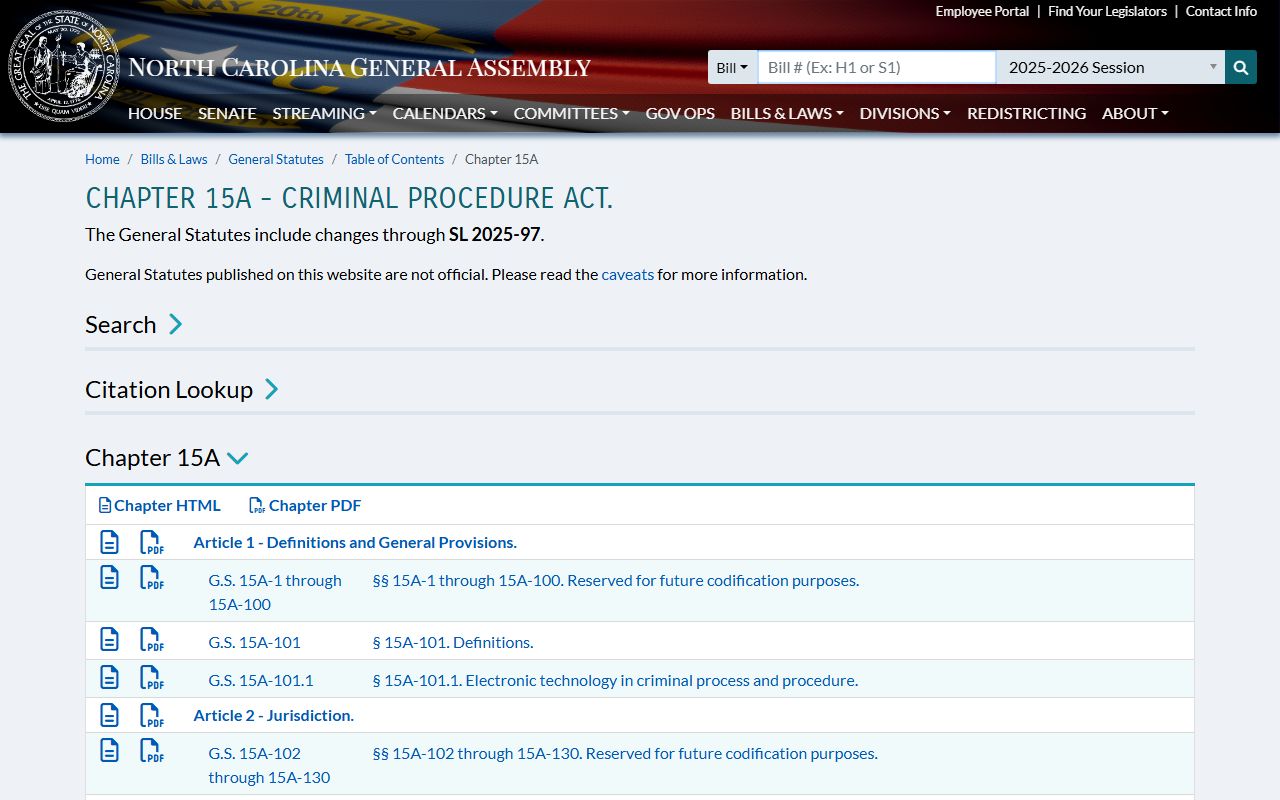 North Carolina Chapter 15A statute index for Buncombe County warrant records and search warrant law