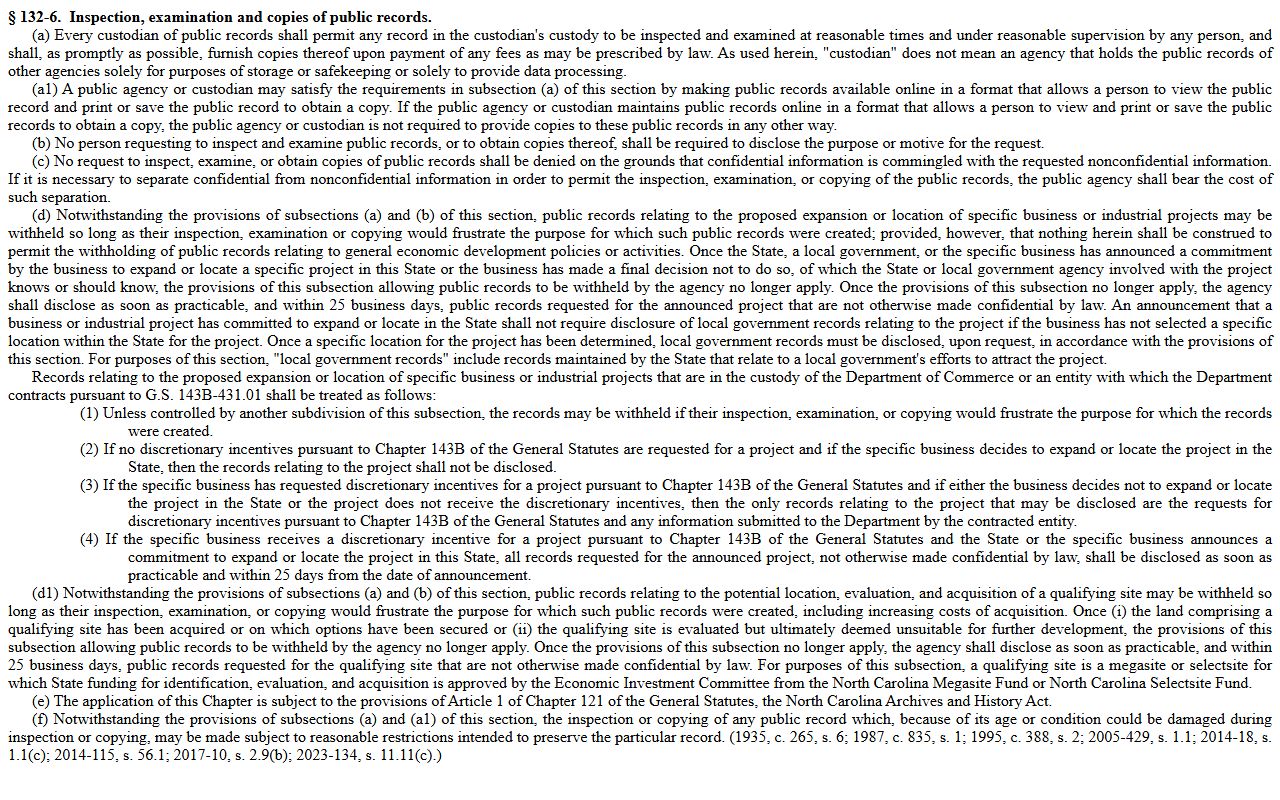 Buncombe County public records inspection and copies statute G.S. 132-6