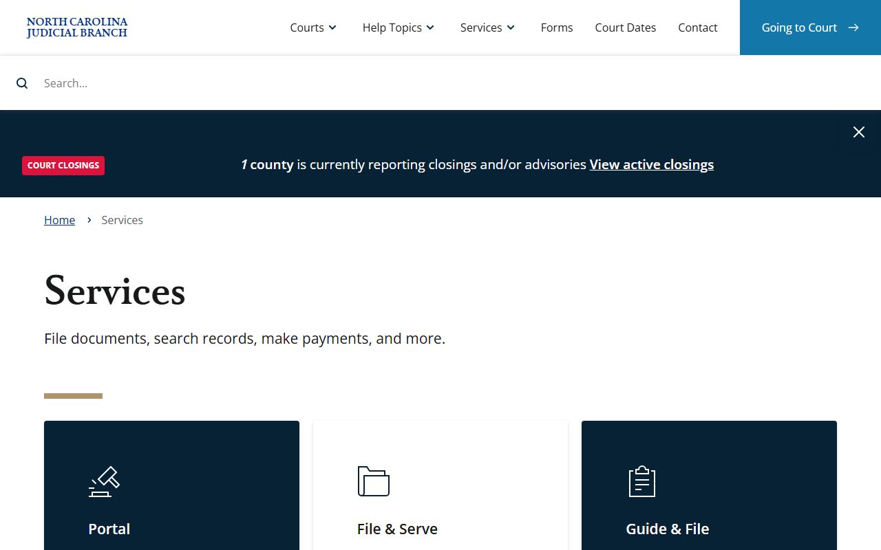 Buncombe County probate records search via the N.C. Judicial Branch services portal