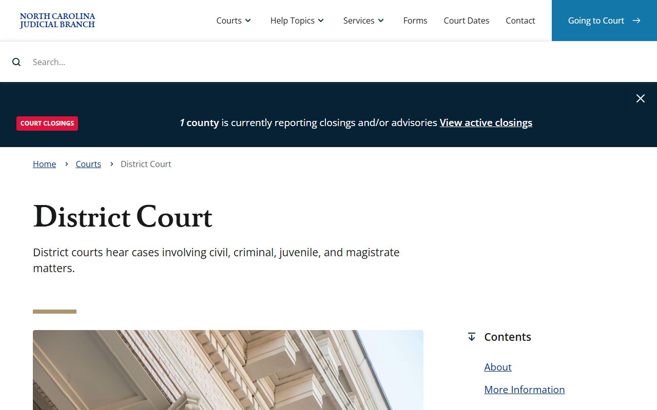 Buncombe County District Court overview page on the North Carolina Judicial Branch website